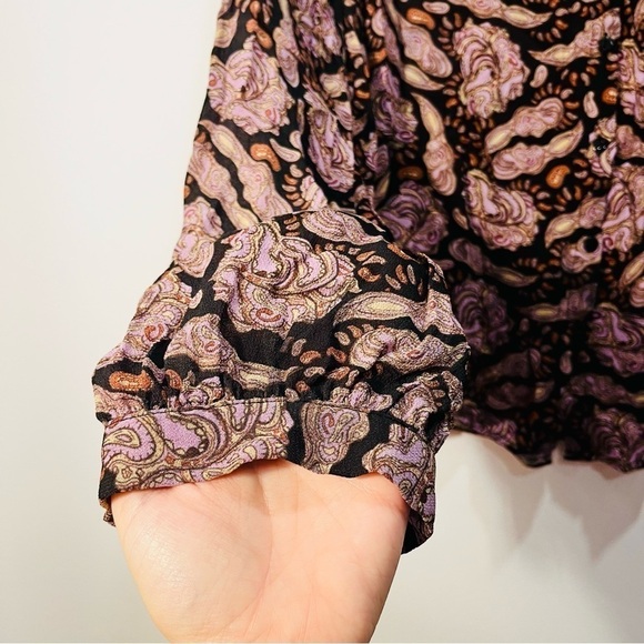 ESQUALO Paisley Floral Button Down Boho Semi Sheer Blouse Long Sleeve Top Medium - Picture 5 of 11